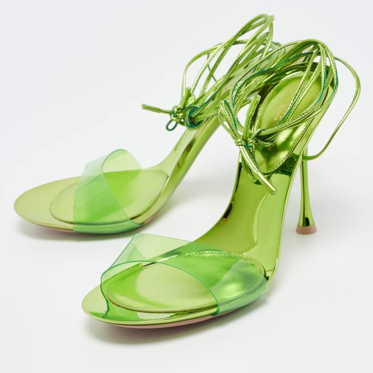 Pre Owned Gianvito Rossi Green PVC and Leather Spice Sandals Size 39