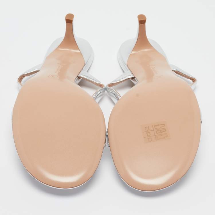 Pre Owned Gianvito Rossi Silver Leather Wavy Sandals Size 38.5