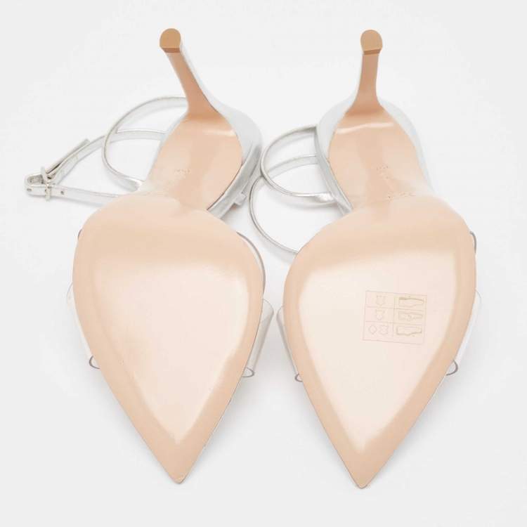 Pre Owned Gianvito Rossi Silver Leather and PVC Stark Sandals Size 35.5