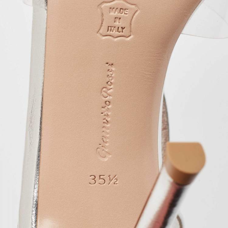 Pre Owned Gianvito Rossi Silver Leather and PVC Stark Sandals Size 35.5