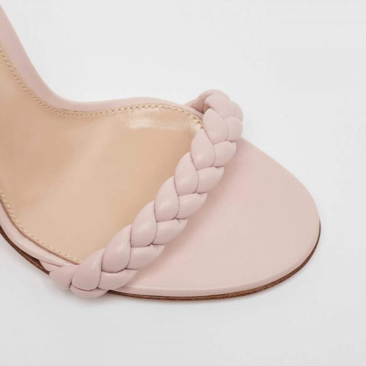 Pre Owned Gianvito Rossi Pink Braided Leather Leomi Sandals Size 35.5