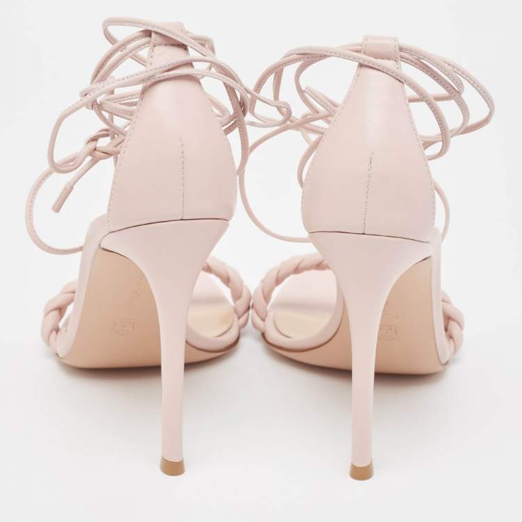 Pre Owned Gianvito Rossi Pink Braided Leather Leomi Sandals Size 35.5