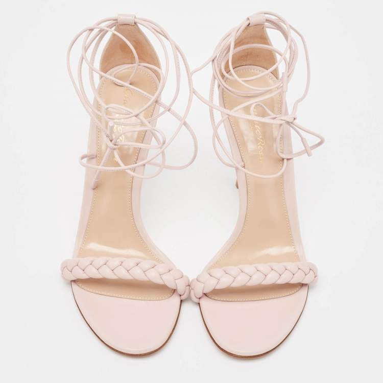 Pre Owned Gianvito Rossi Pink Braided Leather Leomi Sandals Size 35.5