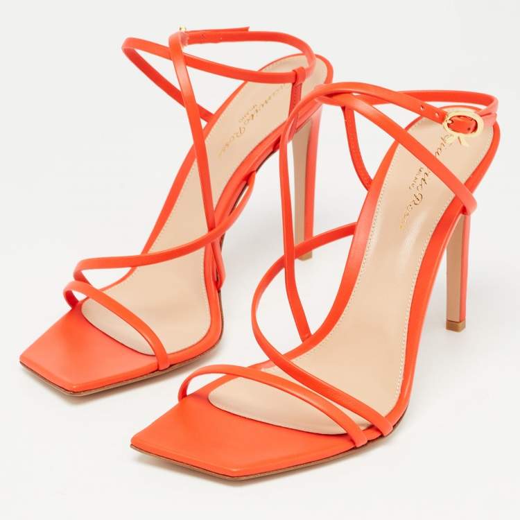 Pre Owned Gianvito Rossi Orange Leather Manilla Sandals Size 36.5