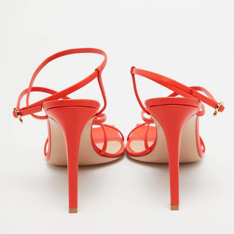 Pre Owned Gianvito Rossi Orange Leather Manilla Sandals Size 36.5