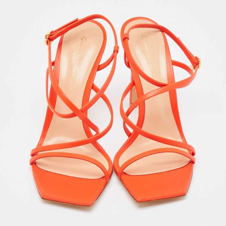 Pre Owned Gianvito Rossi Poppy Red Leather Manilla Sandals Size 39