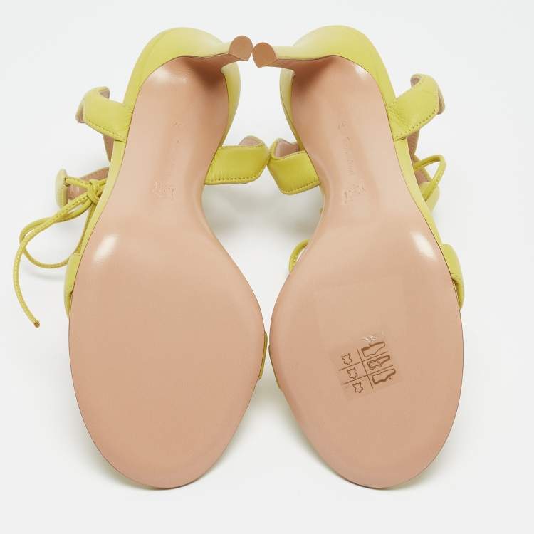 Pre Owned Gianvito Rossi Light Green Leather Wavy Ankle Tie Sandals Size 37