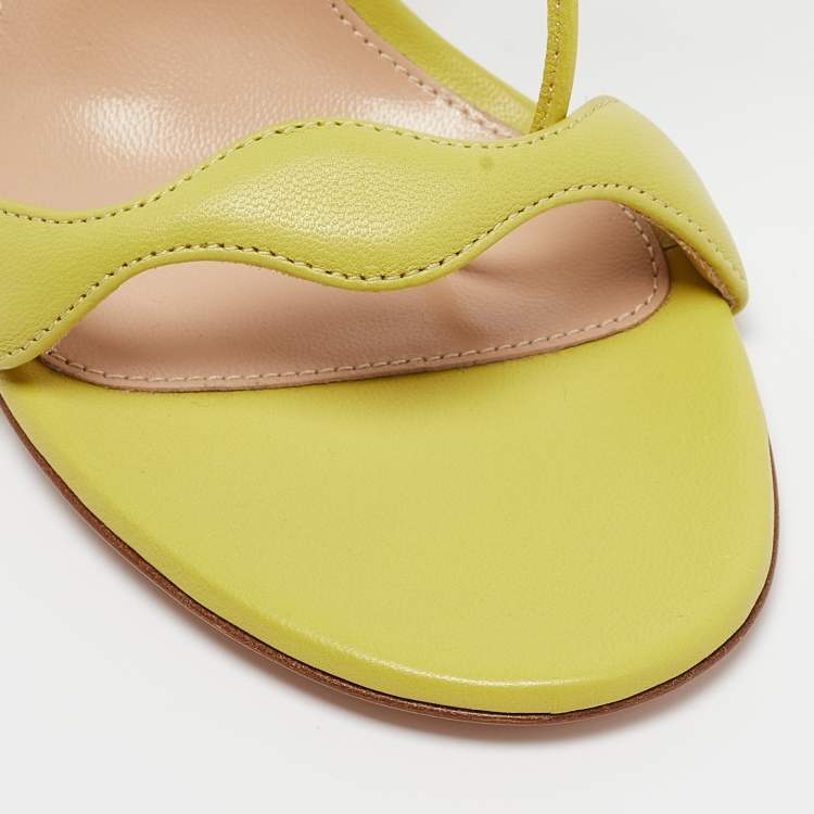 Pre Owned Gianvito Rossi Light Green Leather Wavy Ankle Tie Sandals Size 37