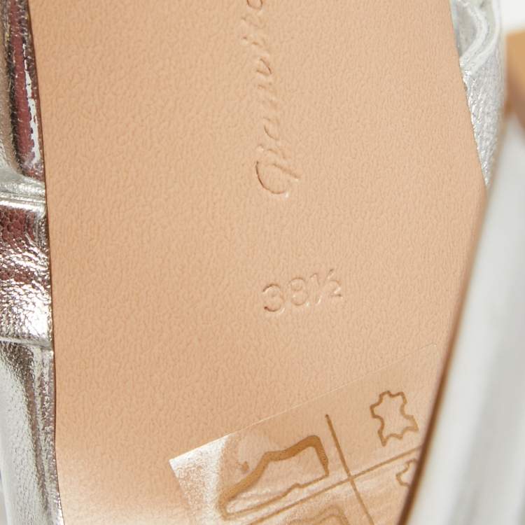 Pre Owned Gianvito Rossi Silver Leather Giza Ankle Wrap Sandals Size 38.5