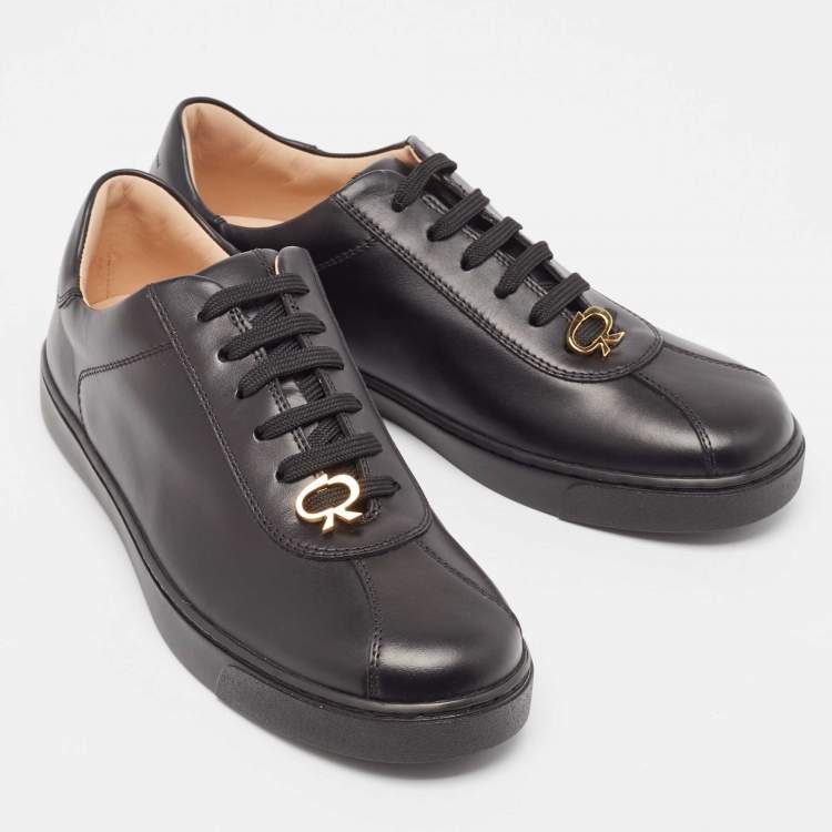 Pre Owned Gianvito Rossi Black Leather Ribbon Low Top Sneakers Size 37.5