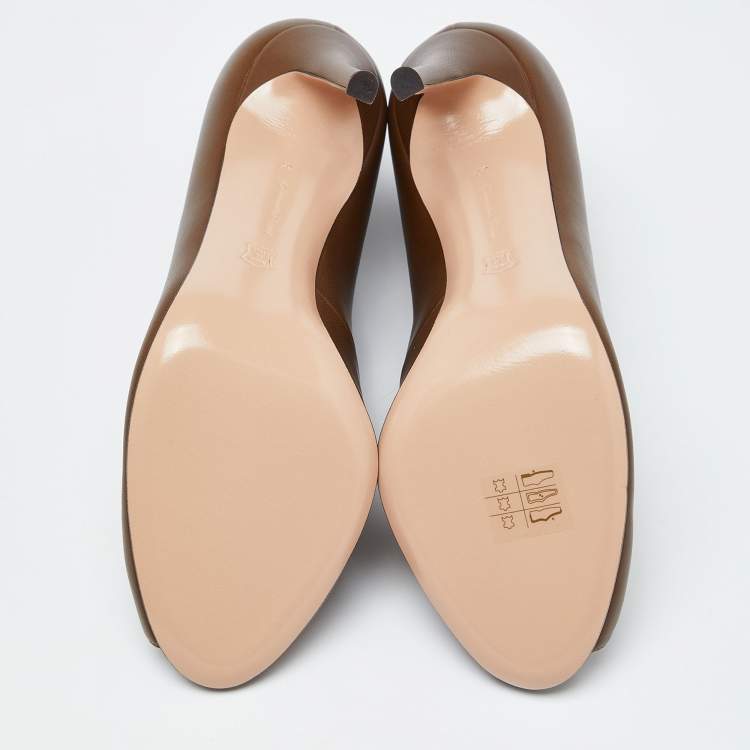 Pre Owned Gianvito Rossi Brown Leather Vamp Peep Toe Booties Size 39