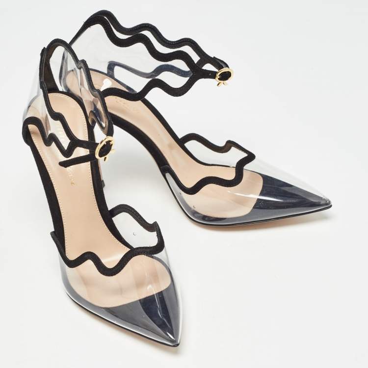 Pre Owned Gianvito Rossi Black Suede and PVC Wavy Plexi Pumps Size 36