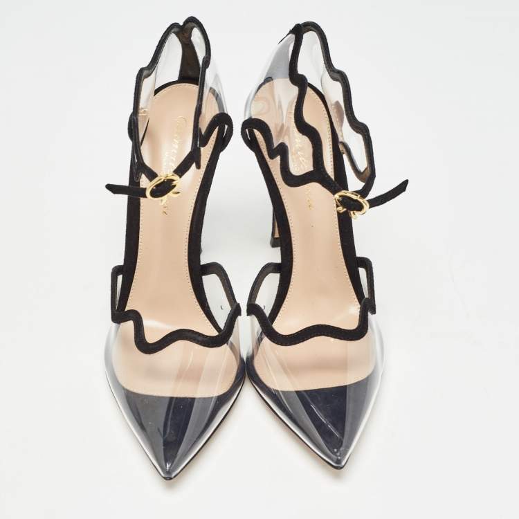 Pre Owned Gianvito Rossi Black Suede and PVC Wavy Plexi Pumps Size 36