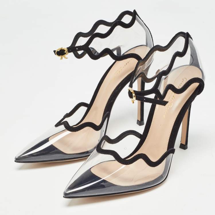 Pre Owned Gianvito Rossi Black Suede and PVC Wavy Plexi Pumps Size 36