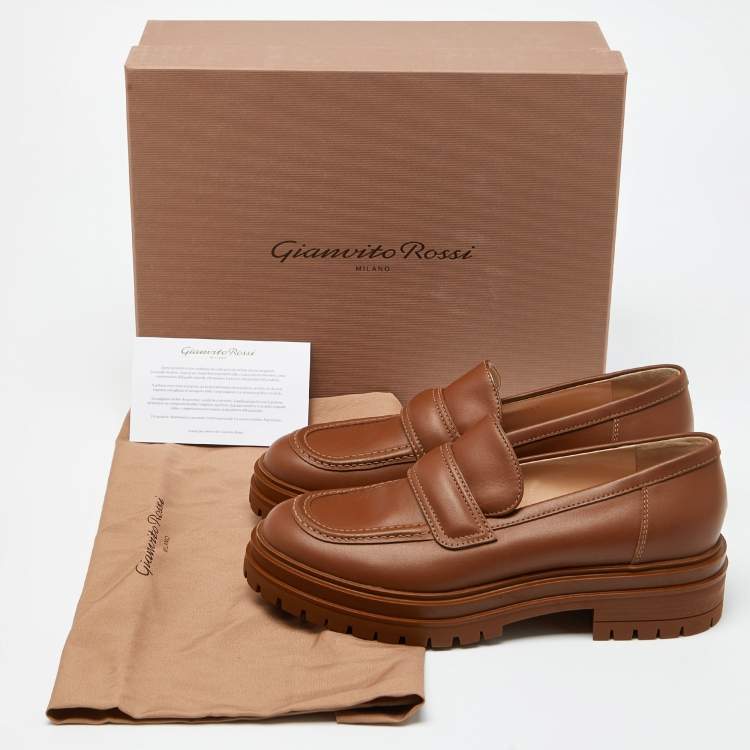 Pre Owned Gianvito Rossi Brown Leather Argo Loafers Size 39