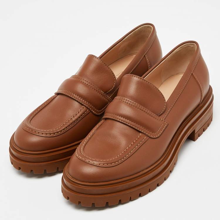 Pre Owned Gianvito Rossi Brown Leather Argo Loafers Size 39