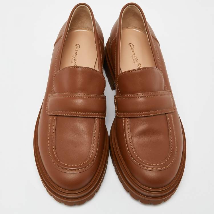 Pre Owned Gianvito Rossi Brown Leather Argo Loafers Size 39