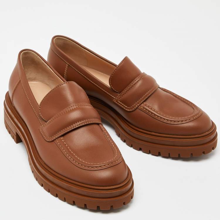 Pre Owned Gianvito Rossi Brown Leather Argo Loafers Size 39