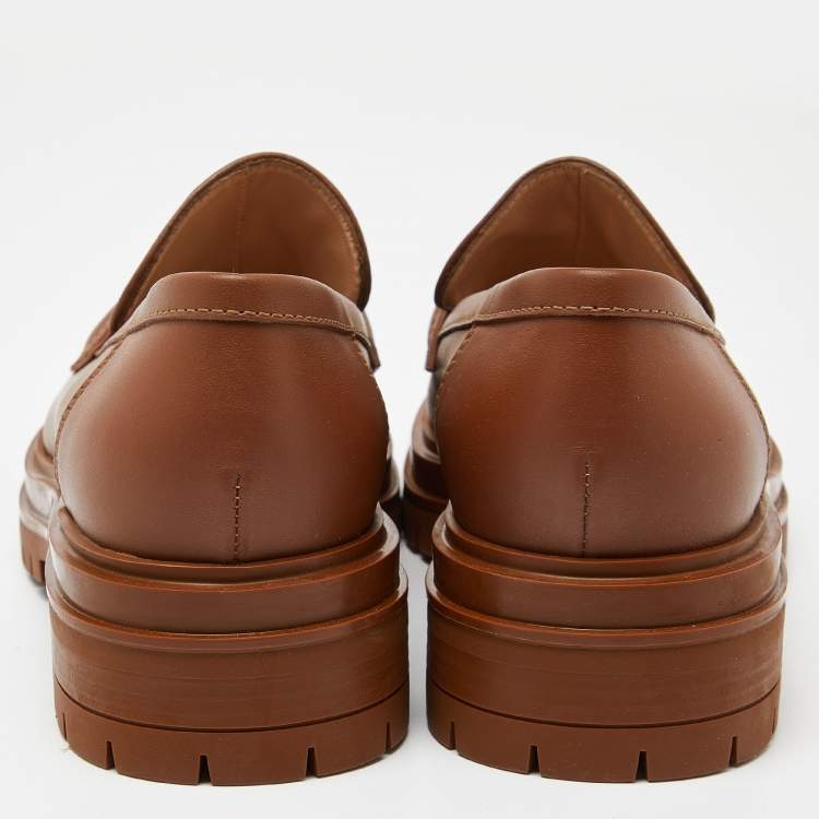 Pre Owned Gianvito Rossi Brown Leather Argo Loafers Size 39