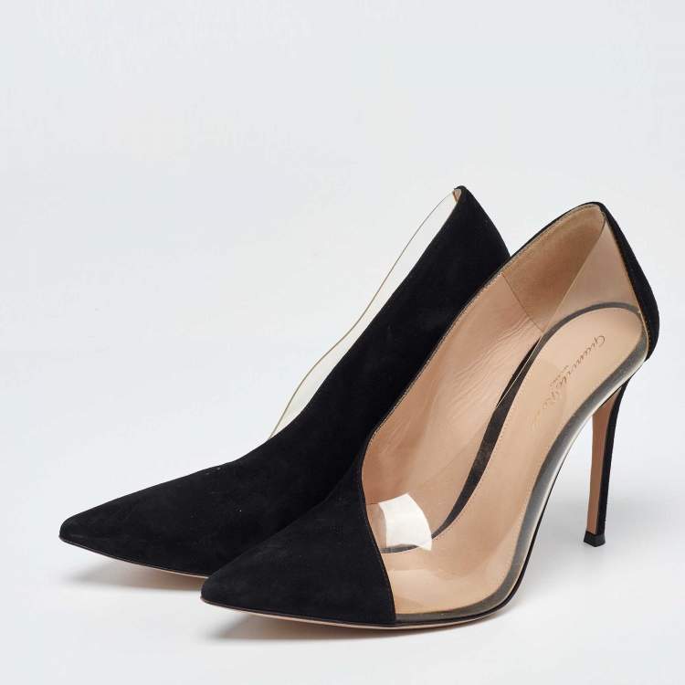 Pre Owned Gianvito Rossi Black Suede and PVC Plexi Pointed Toe Pumps Size 40