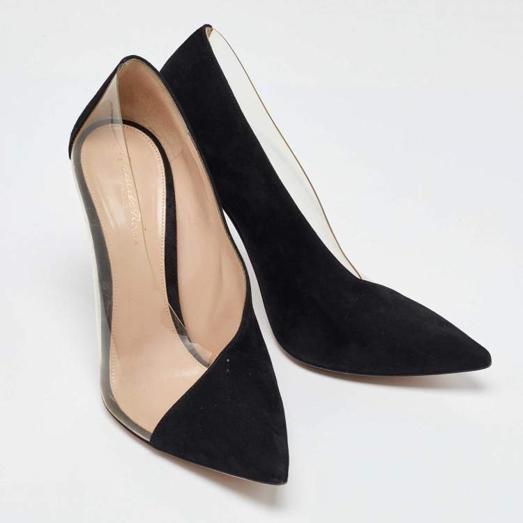 Pre Owned Gianvito Rossi Black Suede and PVC Plexi Pointed Toe Pumps Size 40