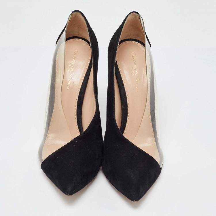 Pre Owned Gianvito Rossi Black Suede and PVC Plexi Pointed Toe Pumps Size 40