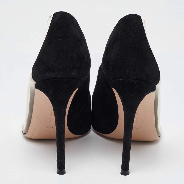 Pre Owned Gianvito Rossi Black Suede and PVC Plexi Pointed Toe Pumps Size 40