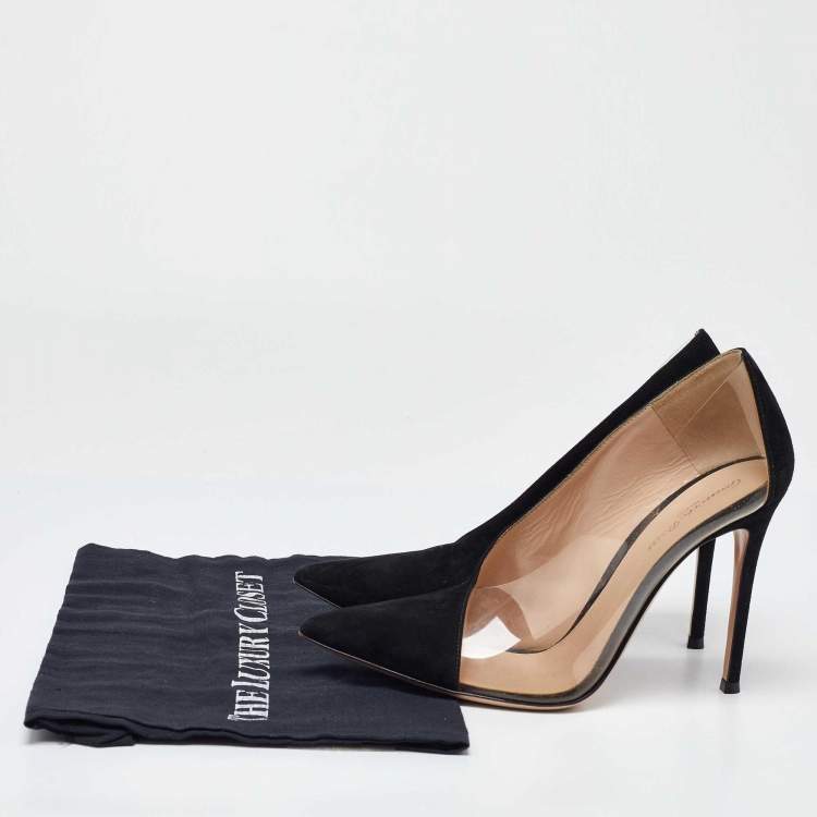 Pre Owned Gianvito Rossi Black Suede and PVC Plexi Pointed Toe Pumps Size 40