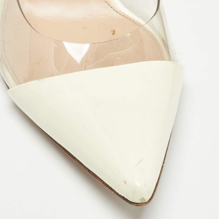 Pre Owned Gianvito Rossi Cream Patent Plexi Pumps Size 38
