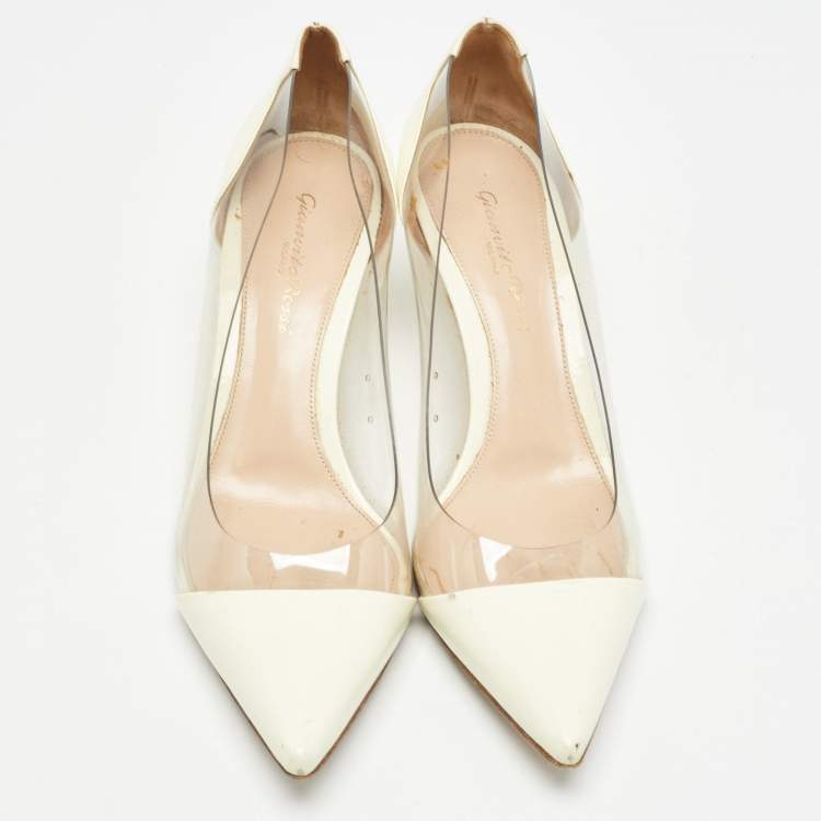 Pre Owned Gianvito Rossi Cream Patent Plexi Pumps Size 38