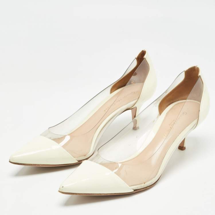 Pre Owned Gianvito Rossi Cream Patent Plexi Pumps Size 38