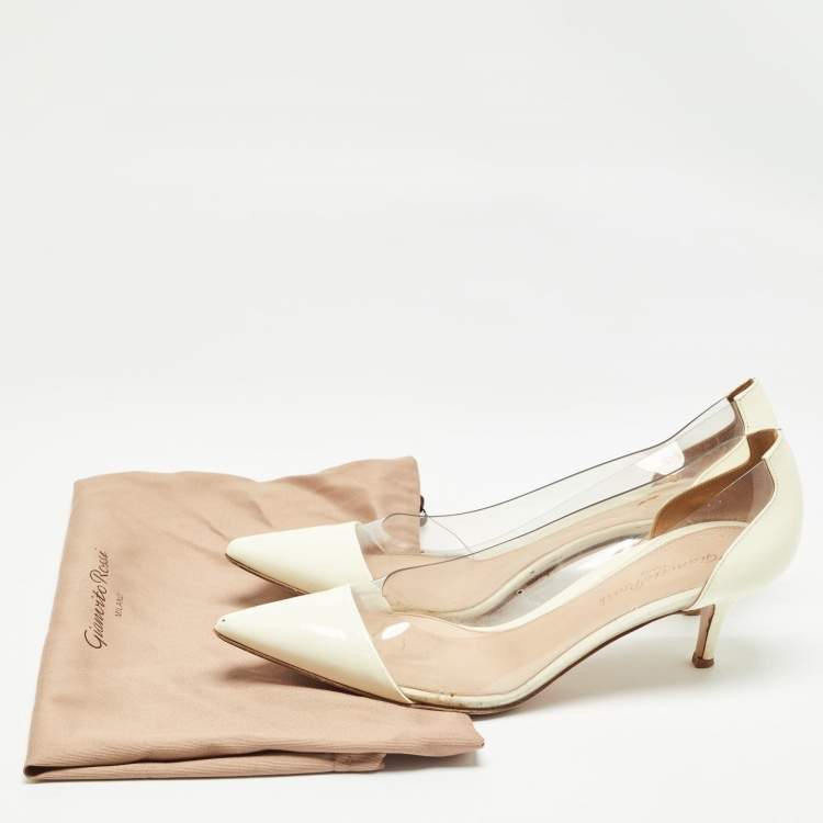 Pre Owned Gianvito Rossi Cream Patent Plexi Pumps Size 38