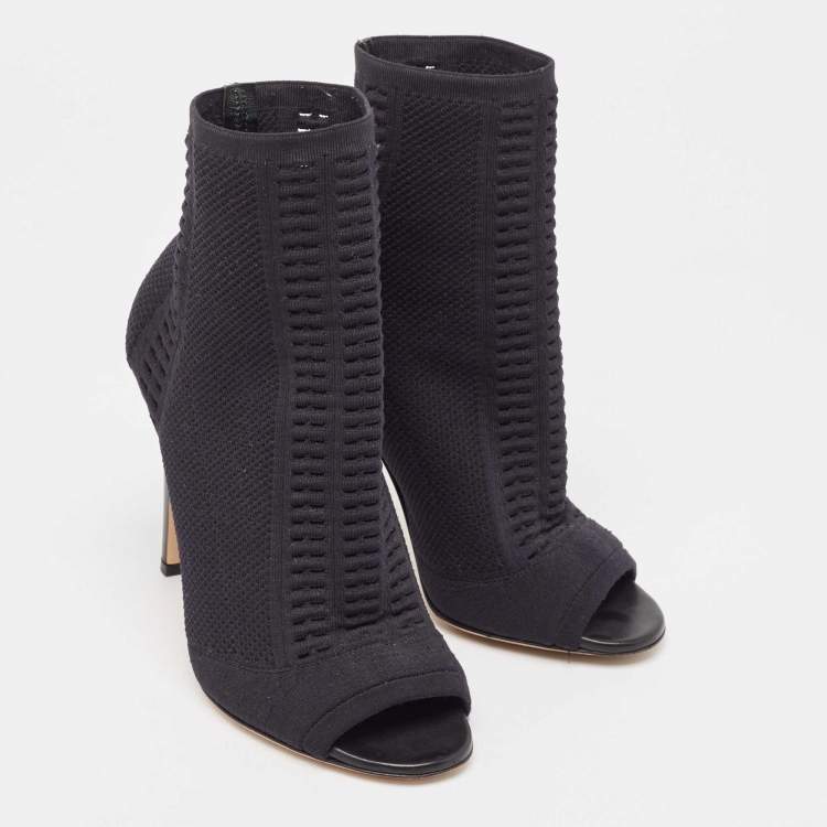 Pre Owned Gianvito Rossi Black Knit Fabric Open Toe Ankle Length Boots Size 37