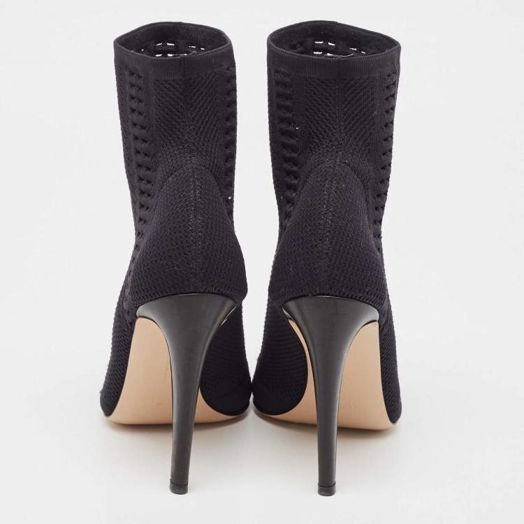 Pre Owned Gianvito Rossi Black Knit Fabric Open Toe Ankle Length Boots Size 37
