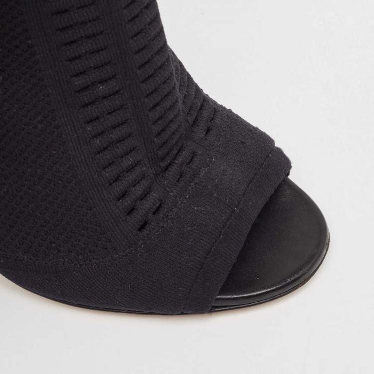 Pre Owned Gianvito Rossi Black Knit Fabric Open Toe Ankle Length Boots Size 37