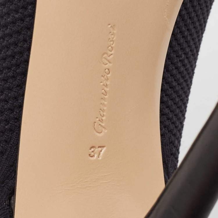 Pre Owned Gianvito Rossi Black Knit Fabric Open Toe Ankle Length Boots Size 37