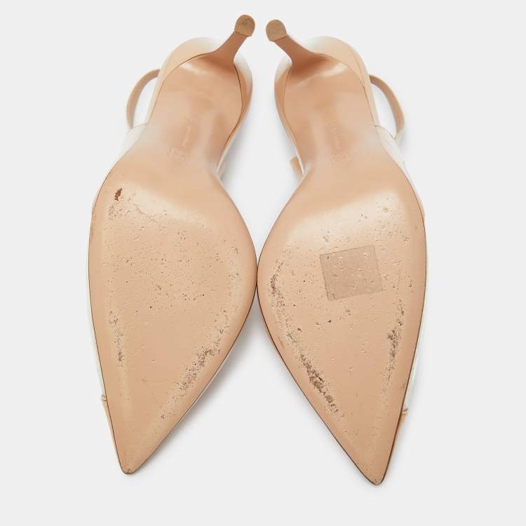 Pre Owned Gianvito Rossi Beige Leather and PVC Pointed Toe Slingback Sandals Size 40.5