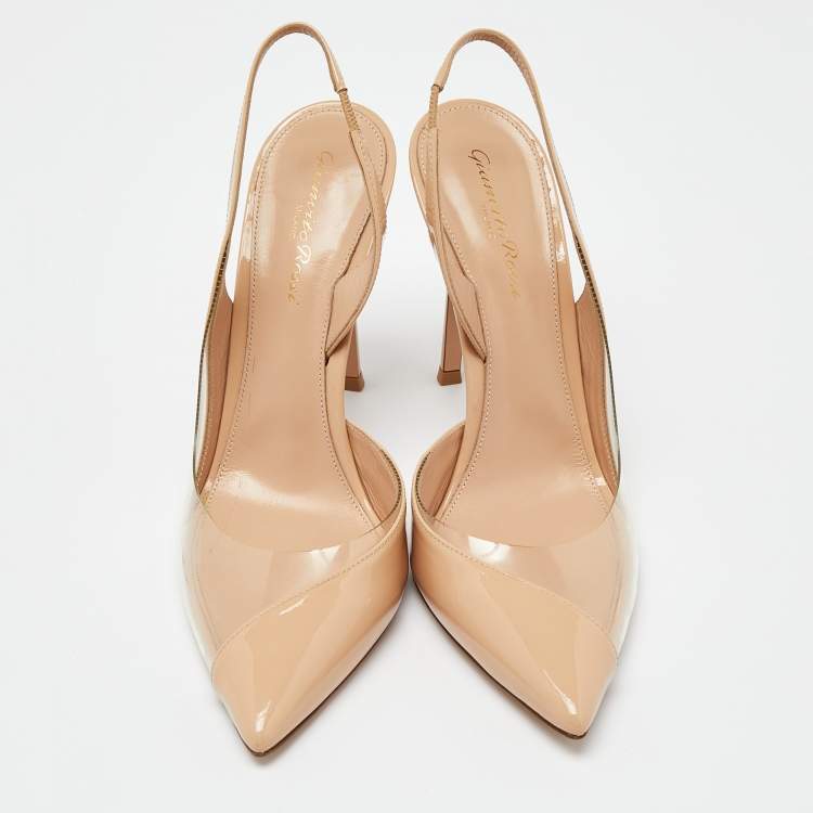 Pre Owned Gianvito Rossi Beige Leather and PVC Pointed Toe Slingback Sandals Size 40.5