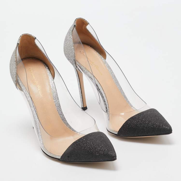 Pre Owned Gianvito Rossi Black/Silver Glitter and PVC Plexi Pumps Size 39