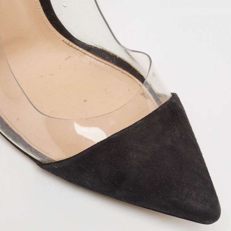 Pre Owned Gianvito Rossi Black Suede and PVC Plexi Pumps Size 38
