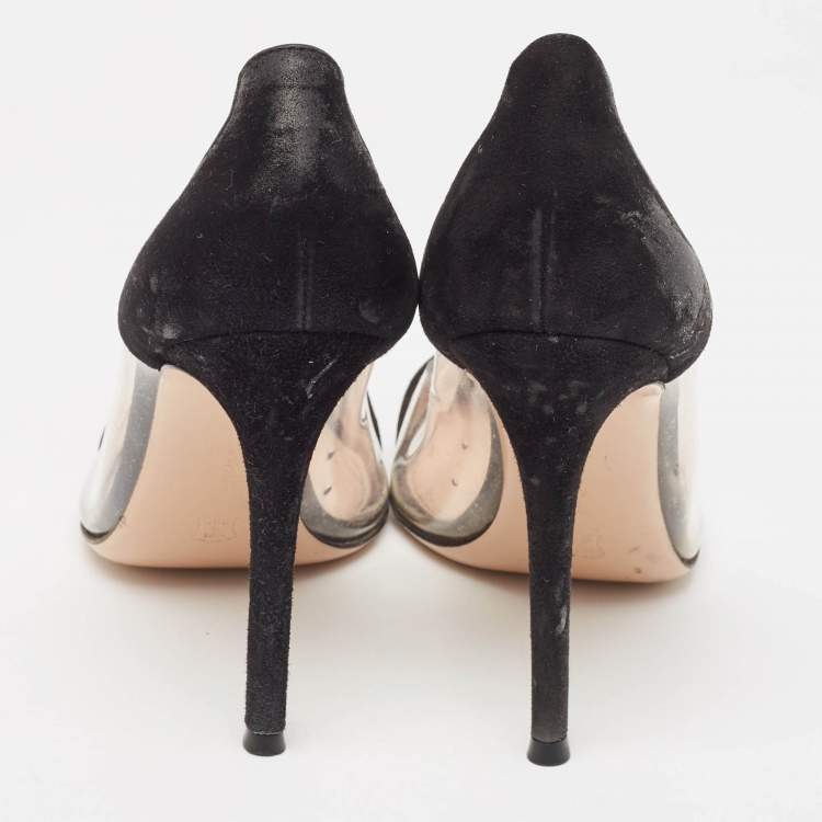 Pre Owned Gianvito Rossi Black Suede and PVC Plexi Pumps Size 38