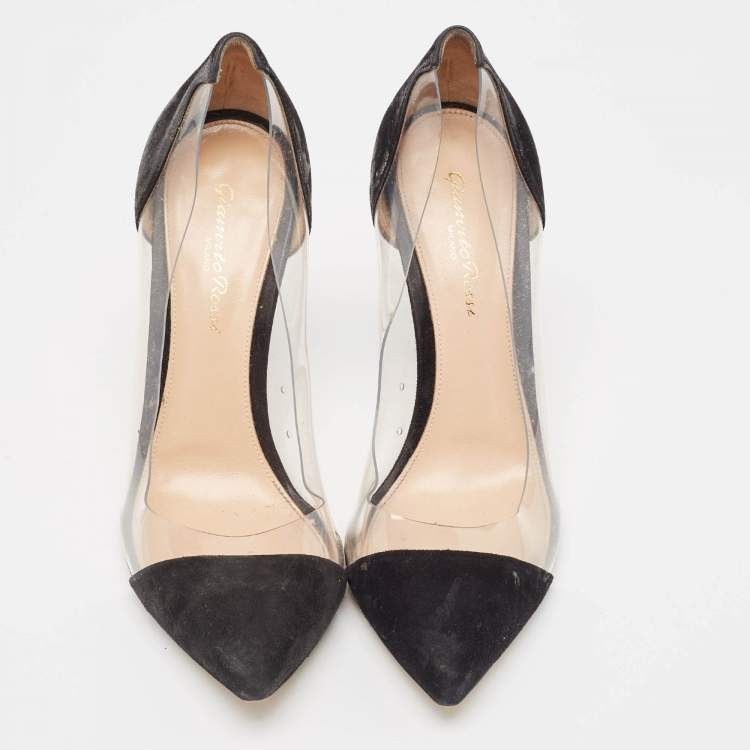 Pre Owned Gianvito Rossi Black Suede and PVC Plexi Pumps Size 38