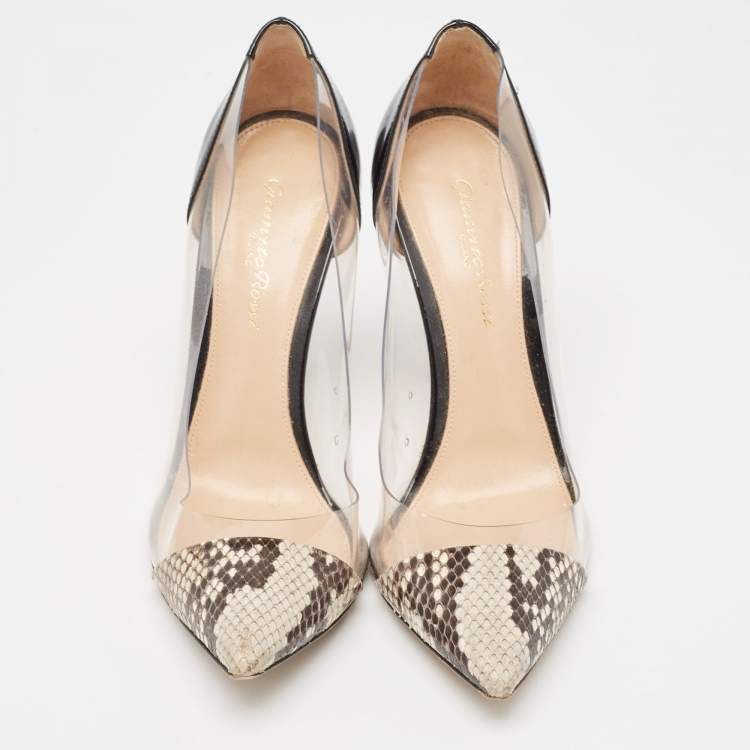 Pre Owned Gianvito Rossi Multicolor Python Leather and PVC Plexi Pumps Size 38