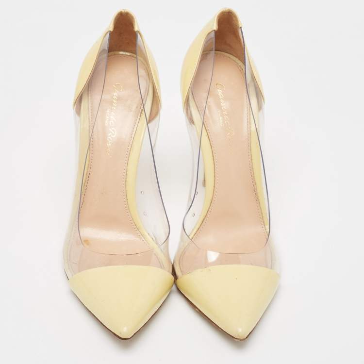 Pre Owned Gianvito Rossi Yellow Leather and PVC Plexi  Pumps Size 38