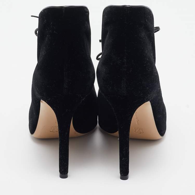 Pre Owned Gianvito Rossi Black Velvet Open Toe Booties Size 38.5