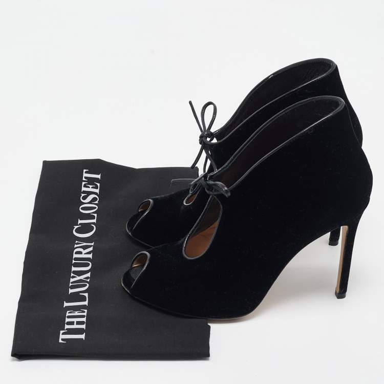 Pre Owned Gianvito Rossi Black Velvet Open Toe Booties Size 38.5