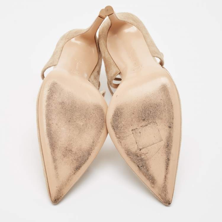 Pre Owned Gianvito Rossi Beige Suede Ankle Tie Pumps Size 37.5