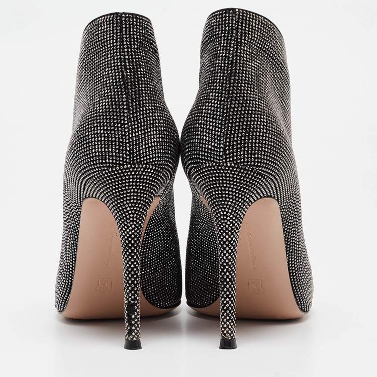 Pre Owned Gianvito Rossi Black Sued Studded Vamp Booties Size 38