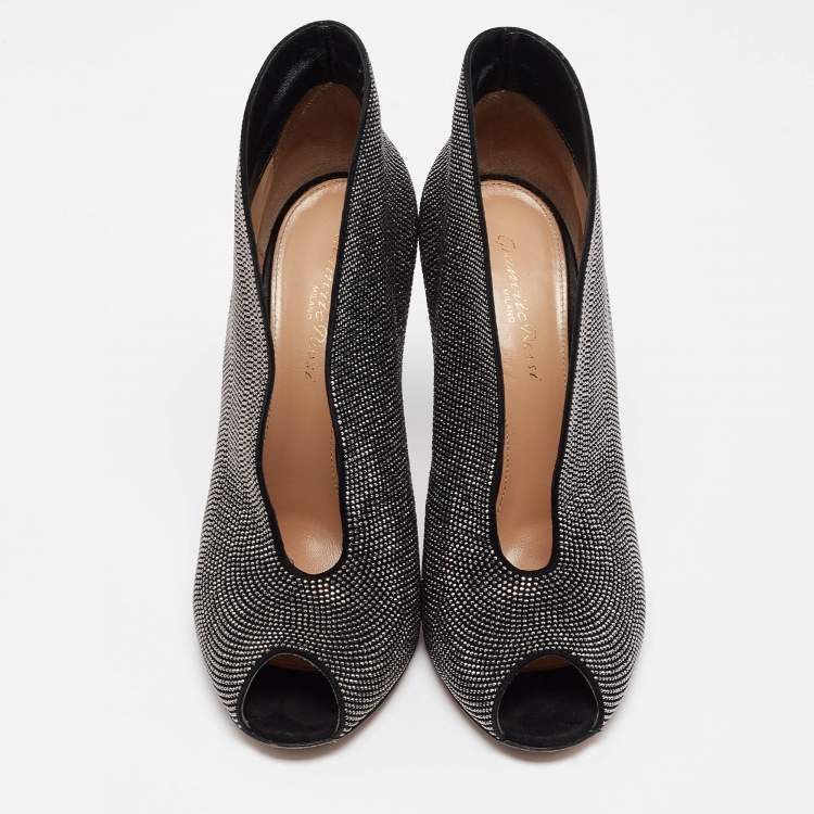 Pre Owned Gianvito Rossi Black Sued Studded Vamp Booties Size 38