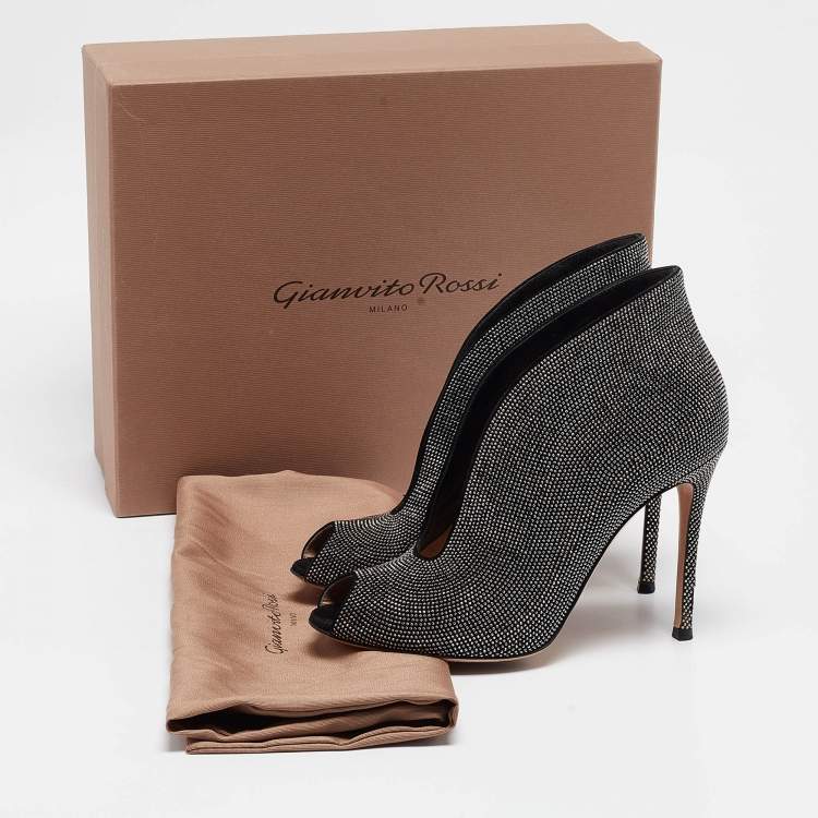 Pre Owned Gianvito Rossi Black Sued Studded Vamp Booties Size 38